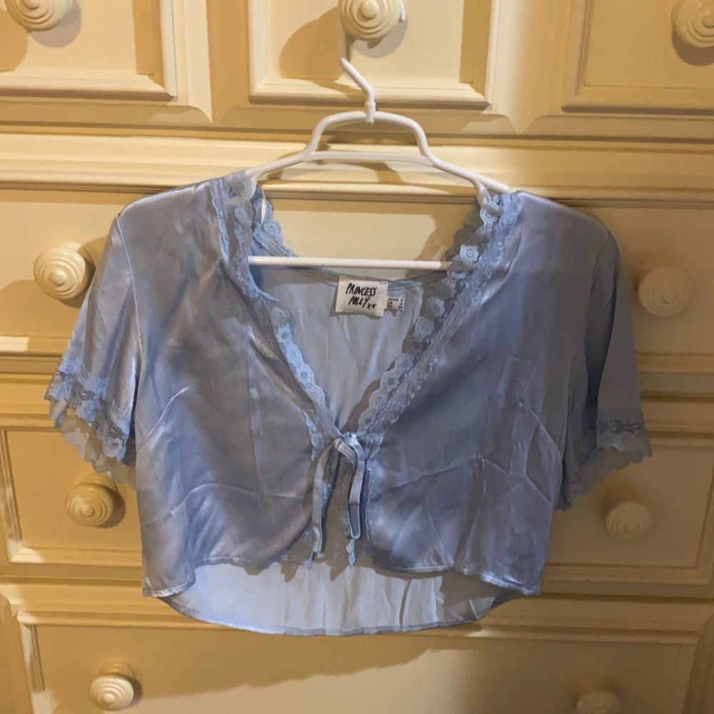 Light Blue Satin Tie Shirt (Princess Polly)